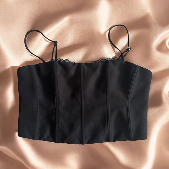 WHITE FOX Black Lace Trim Crop Tank Top Size XL - Picture 1 of 6